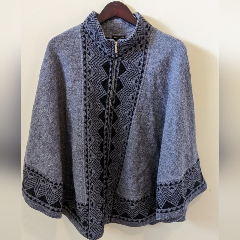 Katie Todd 100% Wool Poncho  Aztec Print S/M